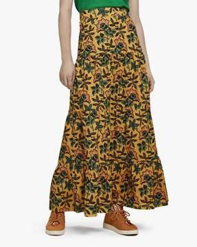 printed tiered a-line skirt