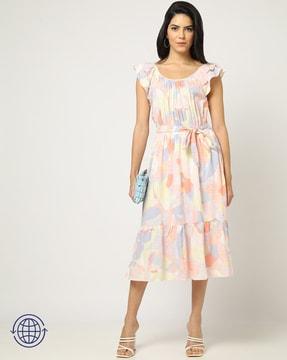 printed tiered dress with ruffle sleeves