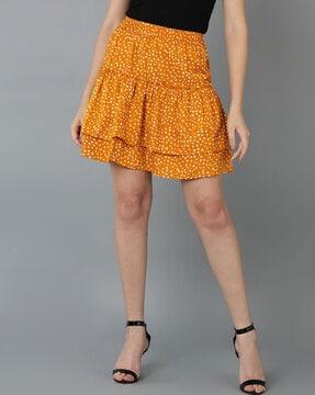 printed tiered skirt with elasticated waist