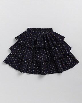 printed tiered skirt with elasticated waist