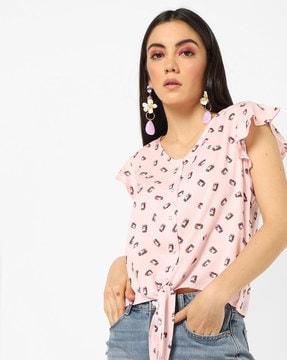 printed top  with ruffles sleeves