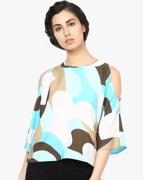 printed top with cold-shoulder sleeves