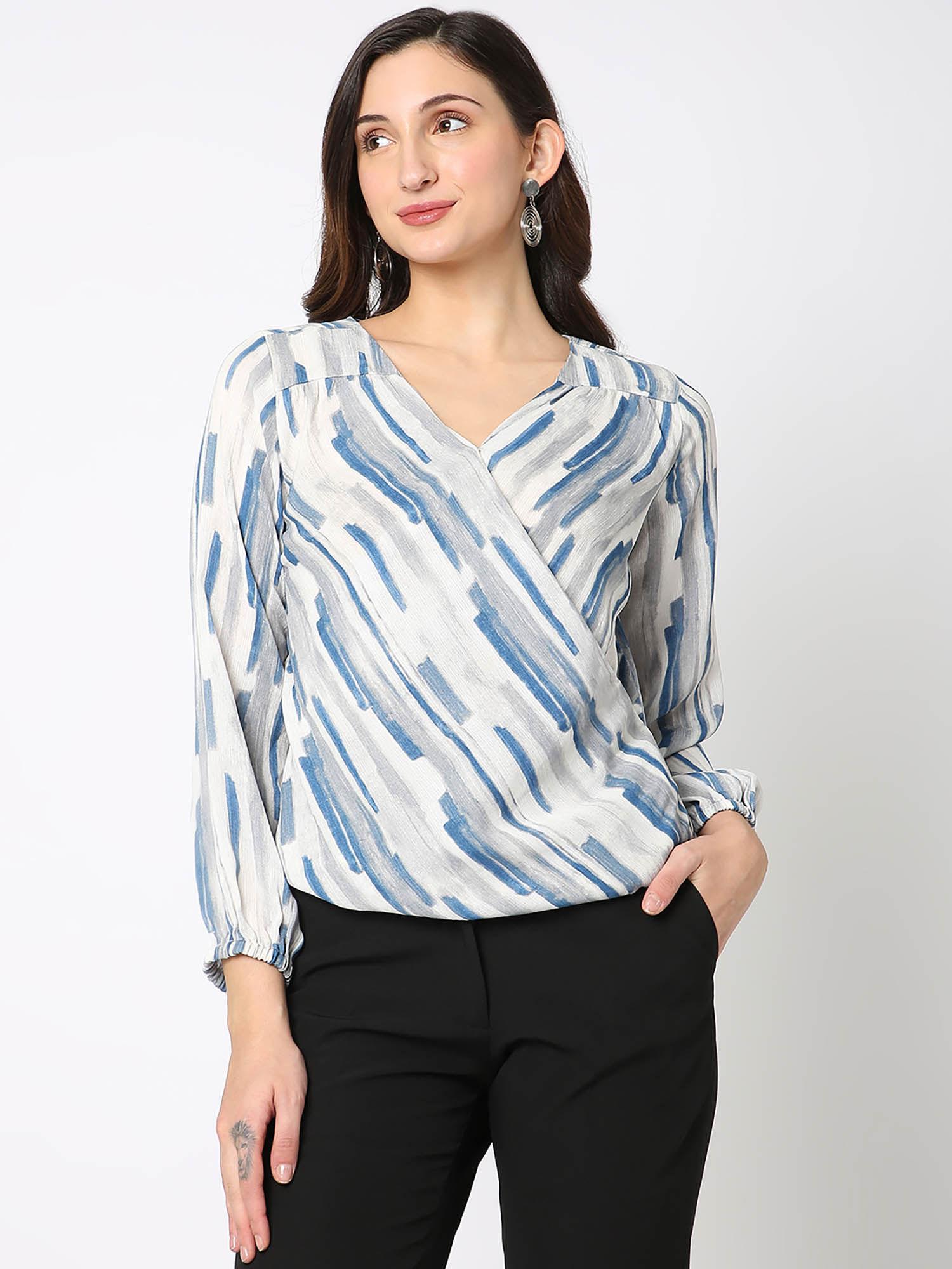 printed top with cross front detailing