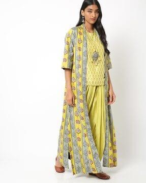 printed top with dhoti pants & jacket