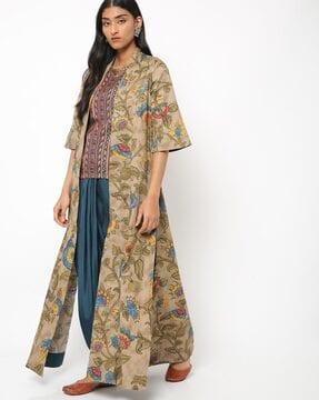 printed top with dhoti pants & jacket