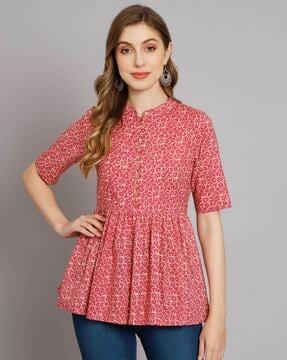 printed top with mandarin collar