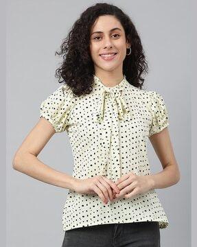 printed top with neck tie-up