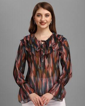 printed top with tie-up neck