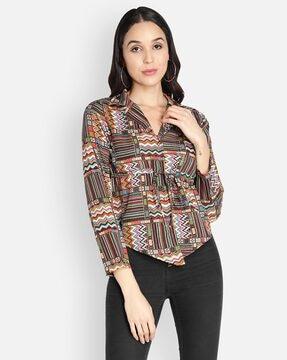 printed top with waist tie-up