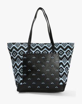 printed tote bag with contrast panel