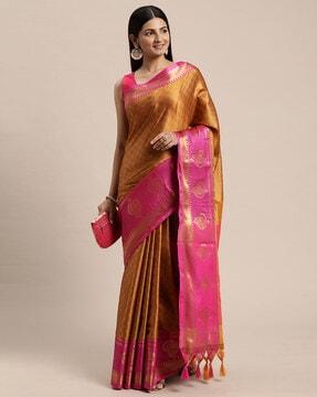 printed traditional saree with contrast border