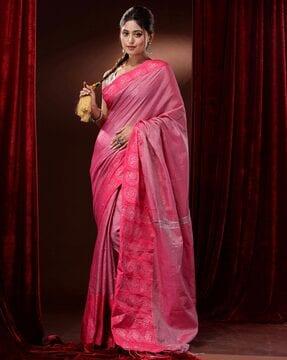 printed traditional saree with tassels