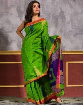 printed traditional saree with temple boarder