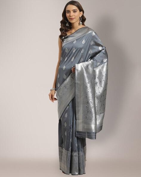 printed traditional saree with zari work