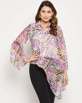 printed tunic with asymmetric hem