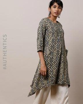 printed tunic with asymmetric hemline