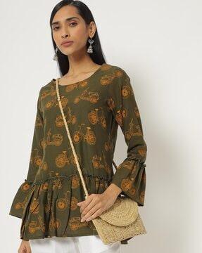 printed tunic with bell sleeves