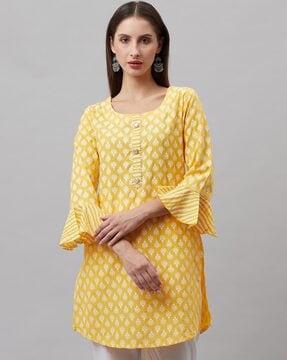 printed tunic with bell sleeves