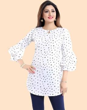 printed tunic with bell sleeves