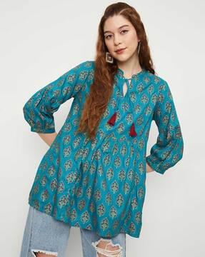 printed tunic with bishop sleeves