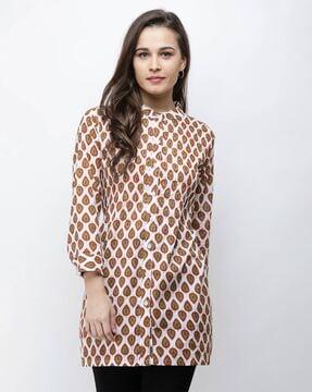 printed tunic with button-closure