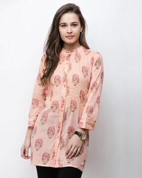 printed tunic with button closure