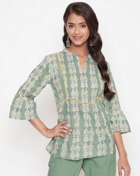 printed tunic with contrast lace