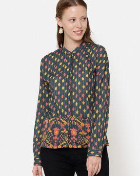 printed tunic with cuffed sleeves