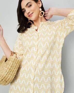 printed tunic with curved hem