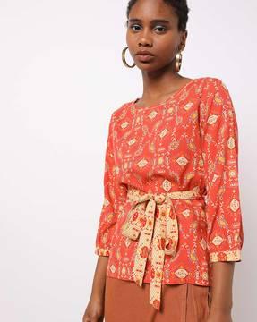 printed tunic with detachable fabric belt