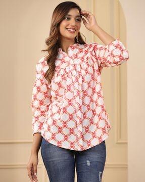 printed tunic with mandarin collar