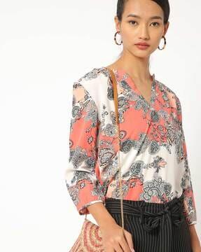 printed tunic with notched neckline