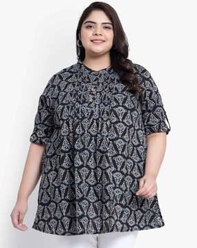 printed tunic with roll-up sleeves