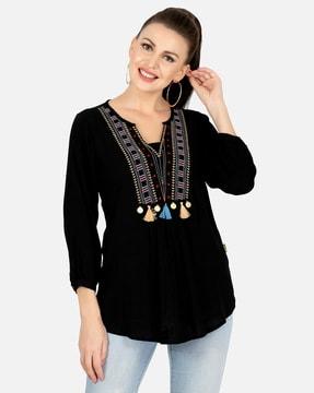 printed tunic with tassels