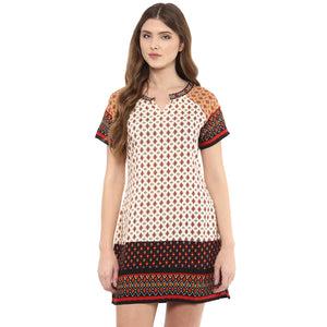 printed tunic with tie up neck