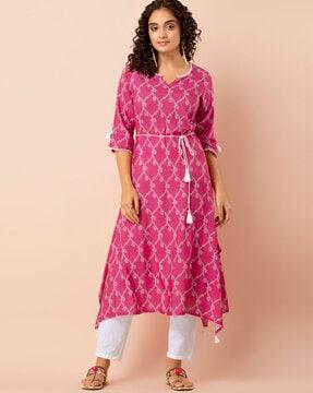 printed tunic with waist tie-up