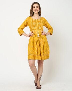 printed tunic with waist tie-up