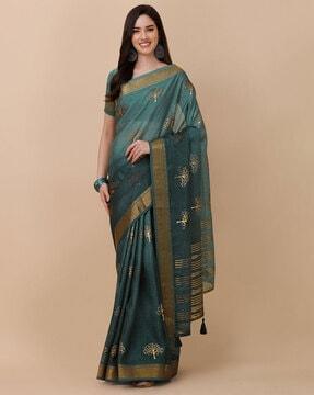 printed tusser silk saree with zari border