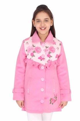 printed tweed and fleece collar neck girls jacket - pink