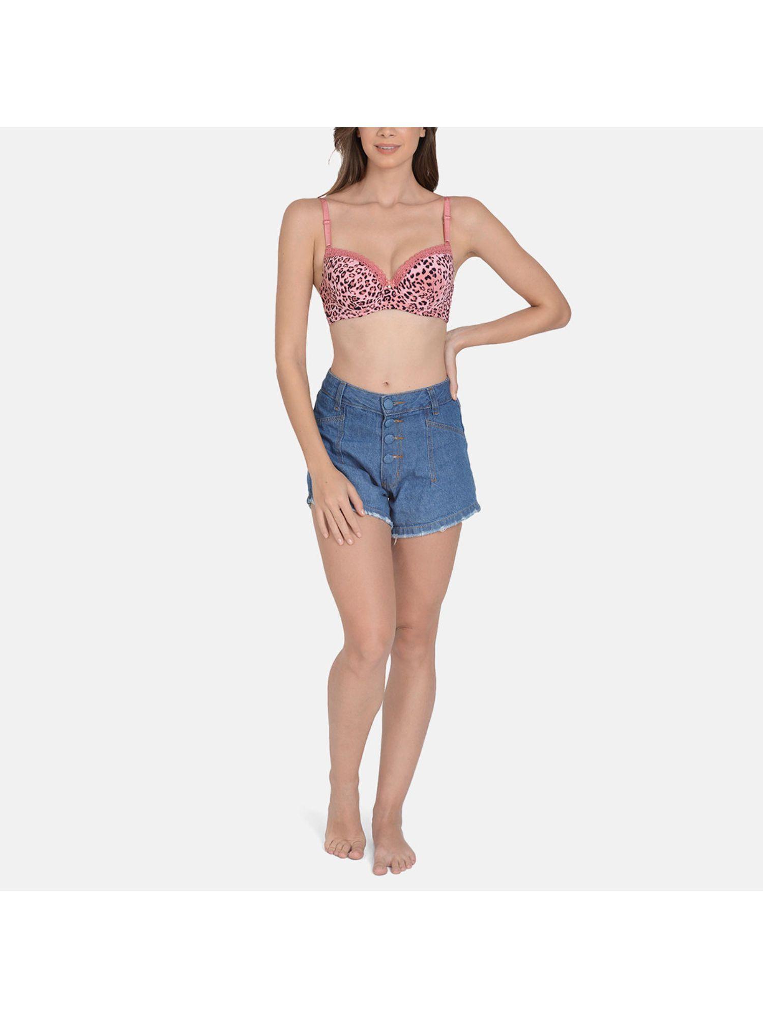 printed underwired lightly padded bra pink