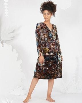 printed v-neck a-line dress