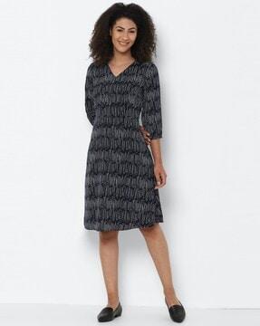 printed v-neck a-line dress