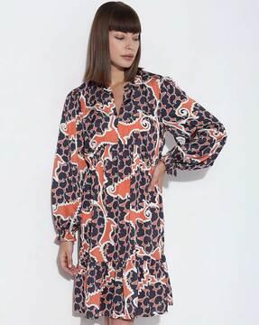 printed v-neck a-line dress