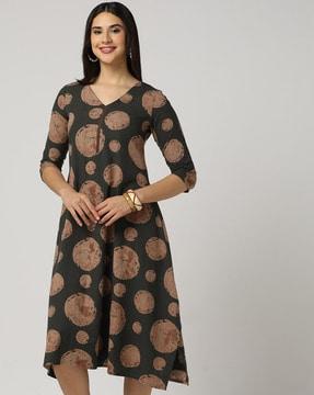 printed v-neck a-line dress