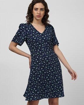 printed v-neck a-line dress