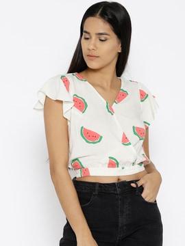 printed v-neck crop top