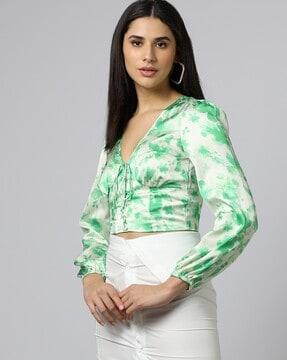 printed v-neck crop top