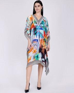 printed v-neck gown dress