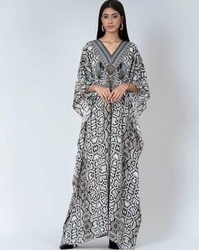 printed v-neck gown dress