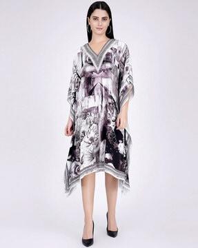 printed v-neck gown dress